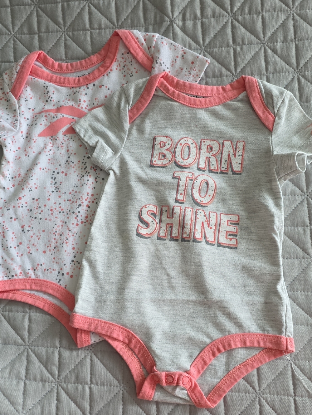 Reebok Gray and Pink 'Born to Shine' Baby One-Piece Set